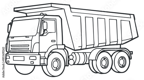 A dump truck in outline vector style, ideal for construction and transportation projects