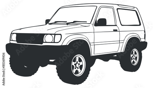 A compact SUV illustration in black and white vector style, perfect for automotive design projects