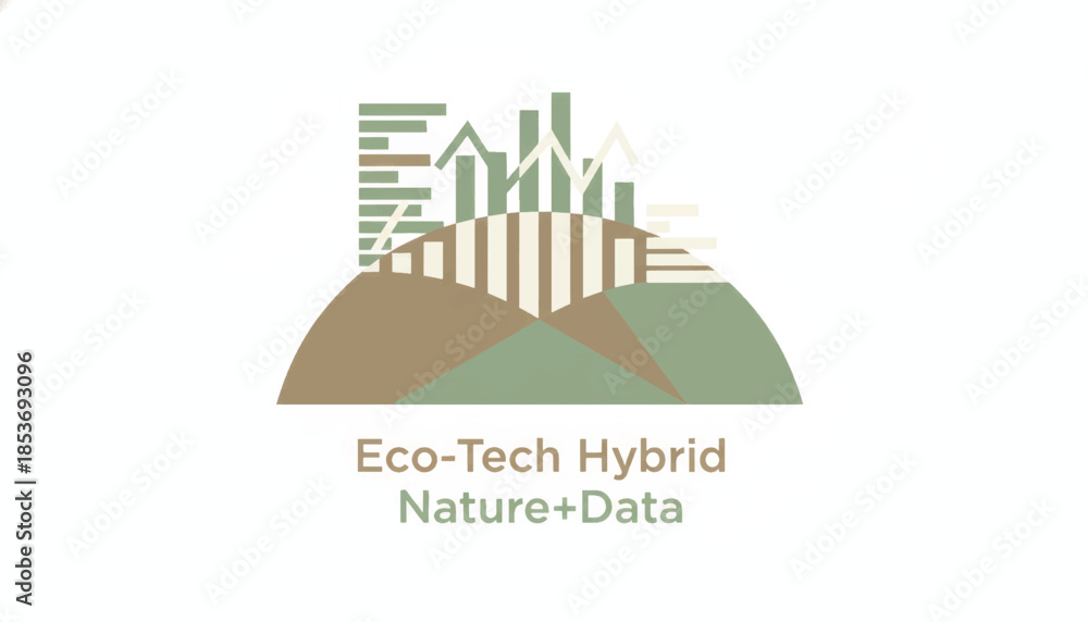 Fototapeta premium Eco-tech hybrid concept with nature and data charts. Flat vector illustration for sustainability and agritech. Green technology and environmental analysis logo