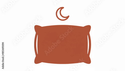 A minimalist icon for sleep and rest featuring a pillow and crescent moon. Simple flat vector illustration for health and wellness concepts