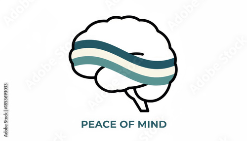 Minimalist brain icon representing peace of mind. Vector illustration for mental health and wellness concepts. Modern flat design graphic with calming colors.