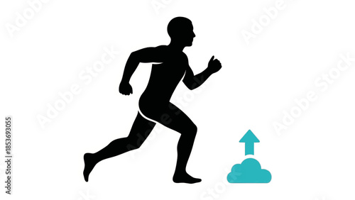 Fitness and activity icon with a running silhouette. Cloud data upload symbol for health and wellness apps. Minimalist vector graphic