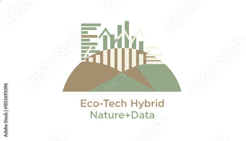 Eco-tech hybrid concept with nature and data charts. Flat vector illustration for sustainability and agritech. Green technology and environmental analysis logo