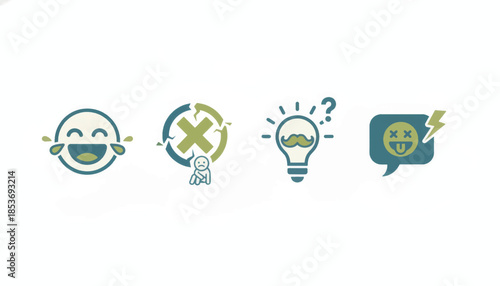 A set of humorous reaction icons for social media. Minimalist flat design vector illustration with funny emoji symbols