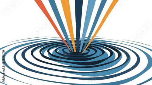 Abstract illustration of a data vortex and temporal ripples. Vector graphic representing a time warp, singularity, or information funnel concept