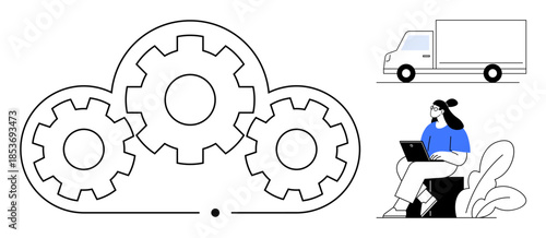 Cloud computing concept. Cloud syncs logistics, enabling streamlined operations with supply chain technology. Cloud improves supply chain efficiency. Great for technology, logistics, automation