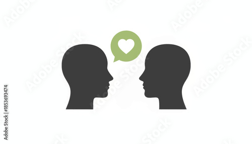 Wallpaper Mural Empathy and communication concept icon. Flat vector illustration with two head silhouettes and a heart in a speech bubble. Mental health, therapy, and support graphic Torontodigital.ca