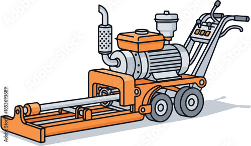 Vector Illustration of a Walk Behind Concrete Vibrator or Screed Machine for Construction