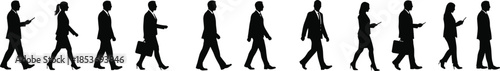 Business people walking silhouette, corporate men and women, office workers, professional team, formal attire, teamwork concept, career, leadership, success, business lifestyle