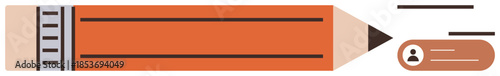 Orange wooden pencil and small user profile icon symbolizing editing, writing, creativity, and account personalization. Ideal for writing, editing, communication, creativity, identity education