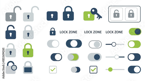 Security icons depicting locks keys toggles and access control concepts