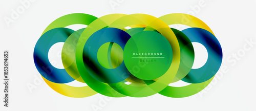 Abstract colorful overlapping shapes create dynamic visual. Gradient hues blend, forming modern design element. Clean white background enhances vibrancy.