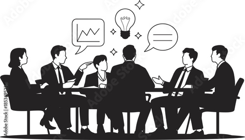 Business team brainstorming session, corporate meeting, teamwork discussion, professional colleagues collaborating, idea sharing, business strategy planning, office group work