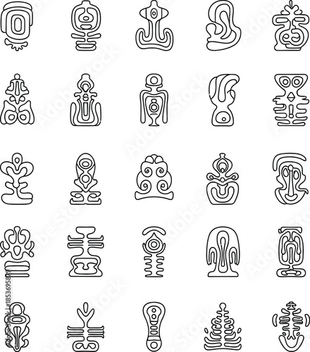 Collection of 20 distinctive symbolic glyphs or logograms
