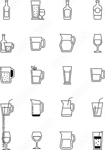 A collection of 20 small black and white icons or symbols