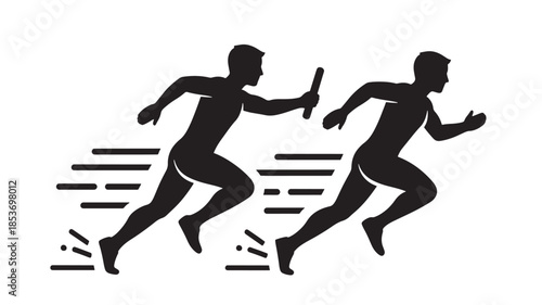 A dynamic silhouette illustration depicts two athletes intensely engaged in a relay race showcasing speed and teamwork high quality
