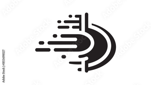 A striking black and white abstract graphic depicts a stylized hand emitting energy or data streams creating a dynamic visual