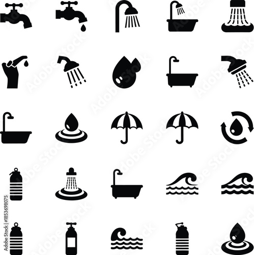 Collection of water usage and plumbing icons