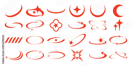 Collection of Red Swirls, Stars, and Abstract Motion Graphics Icons