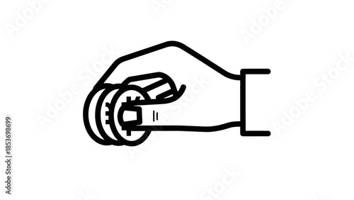 Hand Holding Stack of Coins Money Line Icon Vector
