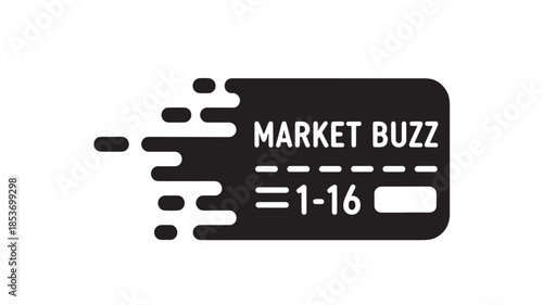 A striking black and white logo features the words market buzz above a dashed line and numerical notation visually representing