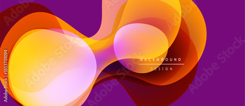 Abstract flowing shapes, vibrant orange, yellow hues over purple backdrop. Modern design element, dynamic composition.