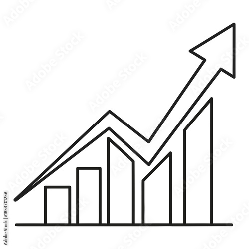 Upward trend bar chart illustrating financial growth, showcasing a positive trajectory with an increasing arrow indicating success and progress in business
