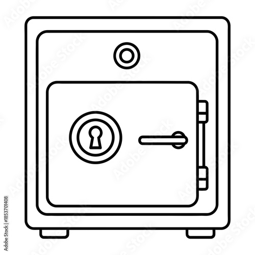 A simple black and white outline illustration of a secure deposit box with a keyhole on its door, symbolizing safety and protection for valuables