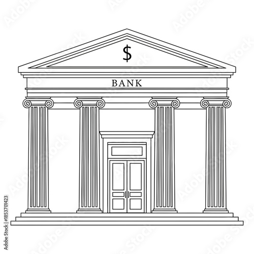 Elegant illustration of a classical bank building facade, symbolizing financial institutions and secure transactions, perfect for conveying trust and stability in economic contexts