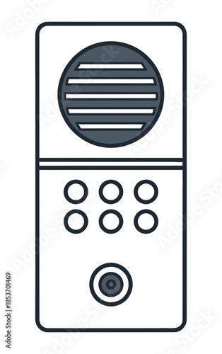 Intercom system with speaker and buttons for communication, ideal for security and access control, offering remote access and a modern look for buildings and homes
