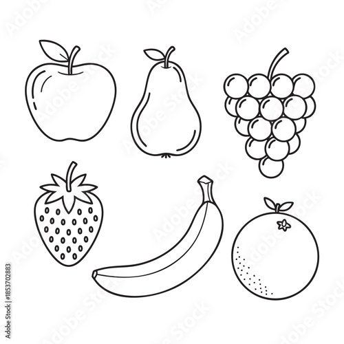 Set of Handdrawn Fruit Illustrations in Black and White