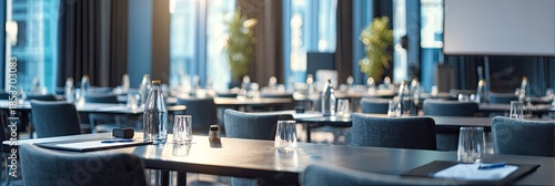 Wallpaper Mural A well-lit conference room with neatly arranged tables and chairs Torontodigital.ca