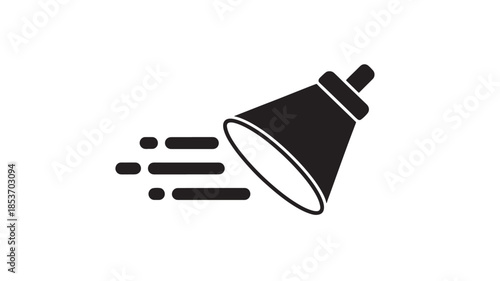A simple black and white illustration depicts a megaphone with sound waves emanating from its opening signifying communication
