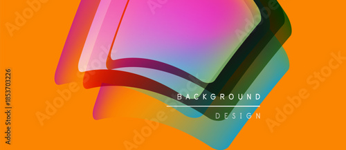 Abstract colorful layers overlap orange backdrop. Modern design element, vibrant hues create dynamic visual impact. Simple text reads background design.