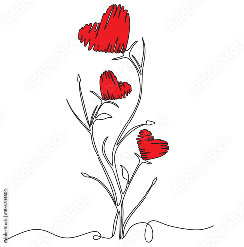 bouquet of red roses line art