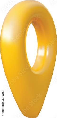3D geolocation marker, yellow, side view, route, road, destination.