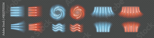 A set of airflow icons with red and blue arrows, each with a different direction.