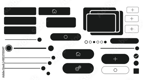 Minimalist black ui elements and interface components collection on a white background