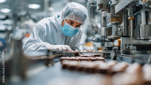 Factory worker inspecting production line food manufacturing process