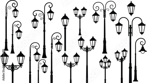 Collection of various street lamp post designs