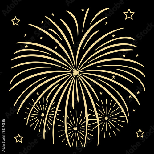 Golden fireworks celebration background with sparkling confetti, premium vector design for Xmas, birthdays, parties, and victory moments.