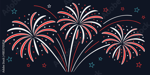 Patriotic fireworks burst in white and red, isolated vector illustration for Independence Day and festive celebrations.