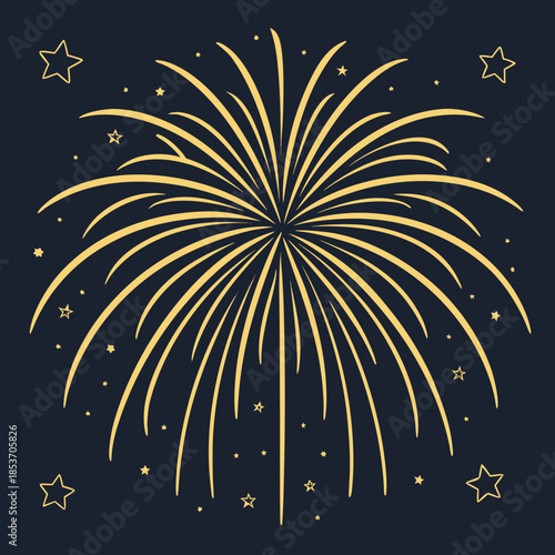Festive gold fireworks burst with congratulation confetti, vector clipart for parties, carnivals, birthdays, and holiday celebrations.