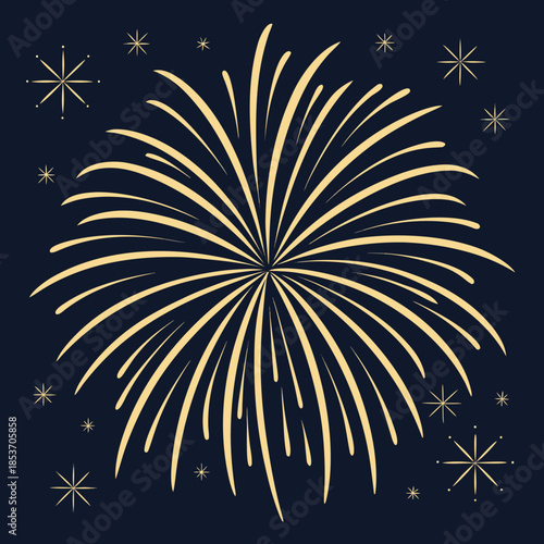 Elegant golden fireworks explosion with festive confetti, premium vector illustration for holiday, birthday, victory, and party printable banners.