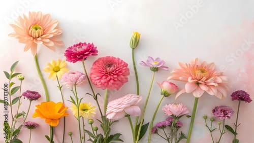 Wallpaper Mural Fresh Colorful Flowers Arranged on a Soft Pastel Background Torontodigital.ca