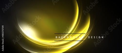 Abstract golden lines over black background. Smooth curves create dynamic visual effect. Elegant design suitable for presentations, banners.