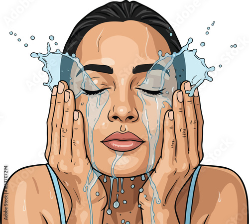 Girl washing face vector illustration