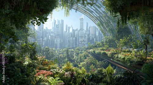 Urban oasis futuristic cityscape blending nature and architecture