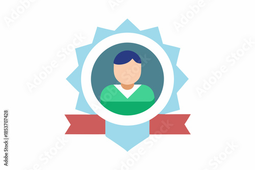 User Account Upgrade to Pro Version Icon: Profile with a Premium Badge, Flat Vector Design for Subscription Services and Membership Tiers.