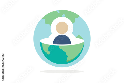 Universal Administrator (Global Admin) Concept Icon: User Profile Inside a Globe, Flat Vector Design for Management and Control Panels.